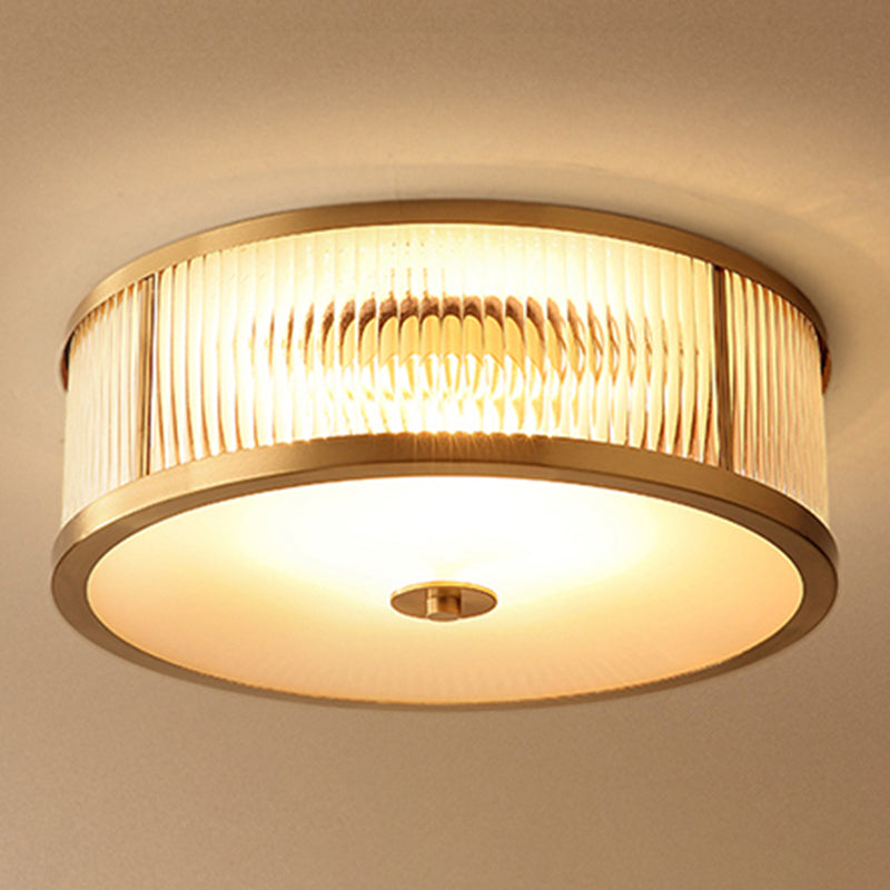 Modern Glass Drum Ceiling Light - Simplicity Style Ideal For Foyers Brass / 14