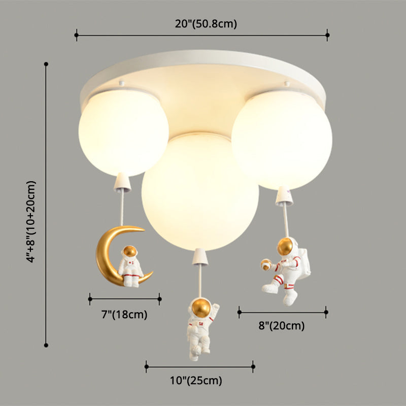 Kids Ceiling Light With Cartoon Astronaut Pendant - Round Frosted Acrylic Lampshade Flush-Mount
