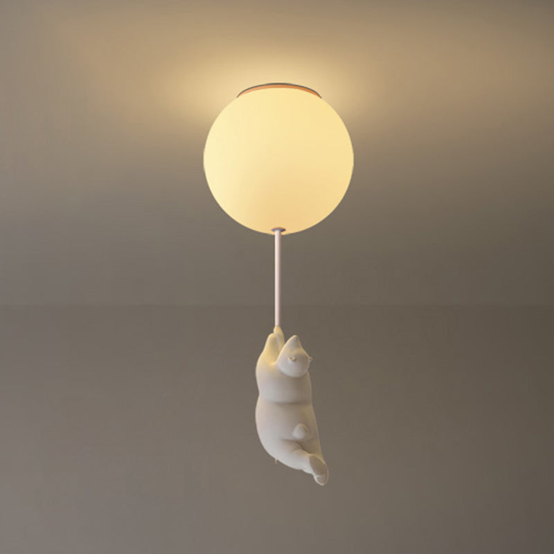 Childrens Room Cartoon Little Bear Ceiling Light - Ball Shape Flush Mount Fixture White / 5