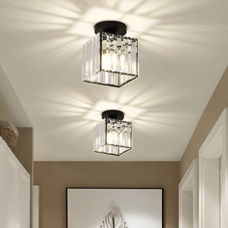 Clear Striped Glass Ceiling Light For Modern Semi-Flush Bedroom Illumination