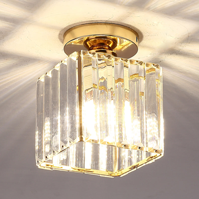 Clear Striped Glass Ceiling Light For Modern Semi-Flush Bedroom Illumination Gold / Square Plate