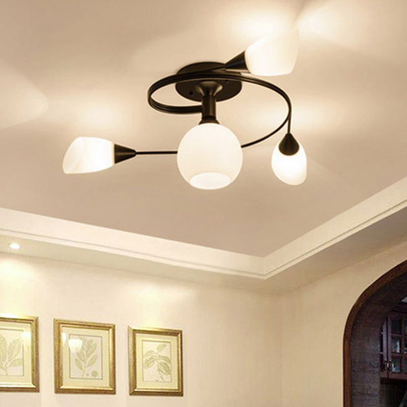 Ironwork Frosted Glass Ceiling Light - Modern Semi Flush Mount With White Shade For Living Rooms &