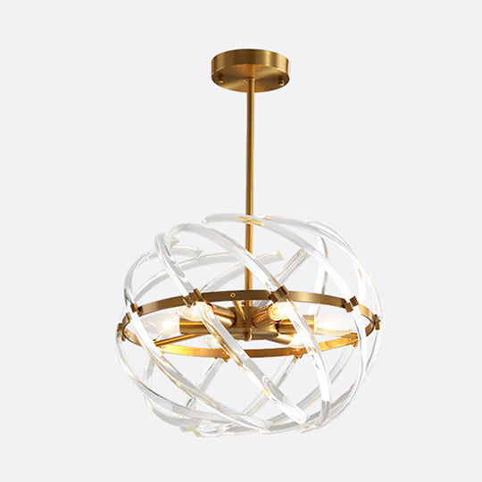 Postmodern 6-Head Bedroom Chandelier - Stylish Gold Hanging Light with Curved Crystal Shades