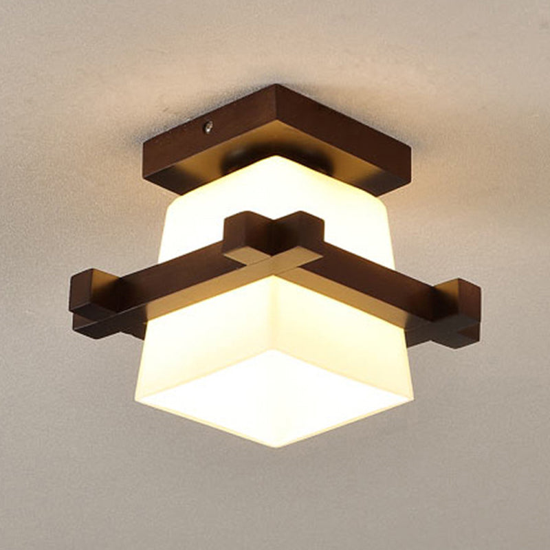 Modern Wooden Ceiling Light With Glass Shade - Simplicity And Elegance In 1-Light Semi Flush