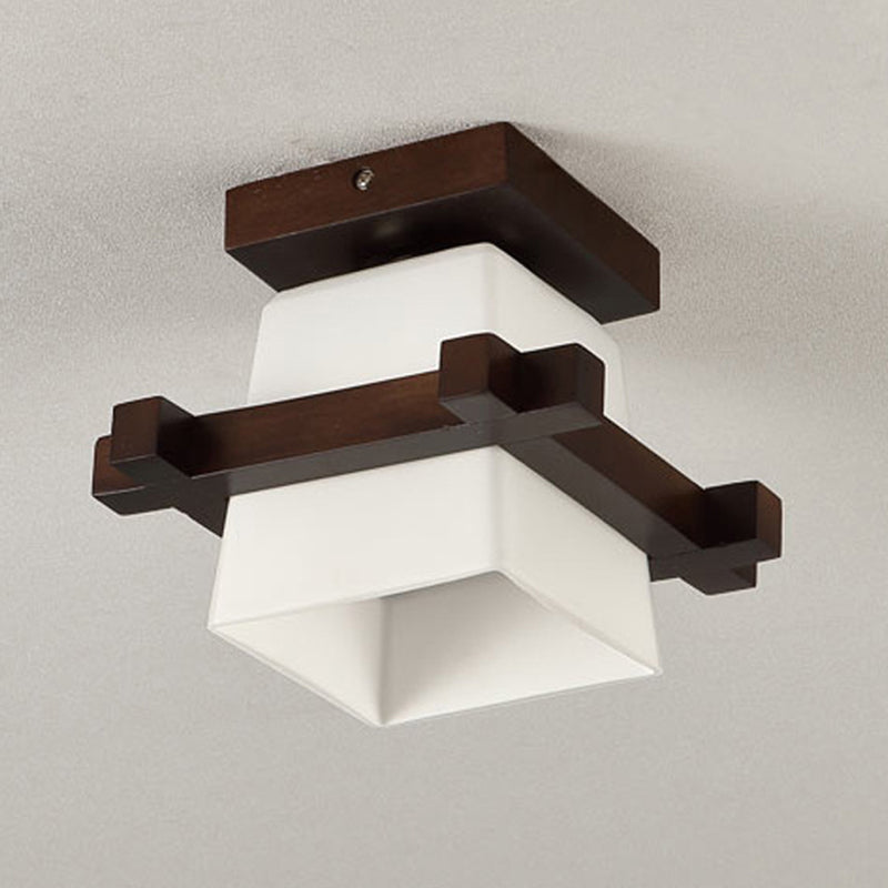 Modern Wooden Ceiling Light With Glass Shade - Simplicity And Elegance In 1-Light Semi Flush