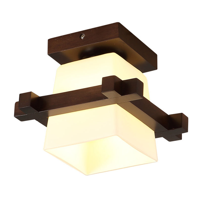 Modern Wooden Ceiling Light With Glass Shade - Simplicity And Elegance In 1-Light Semi Flush Dark
