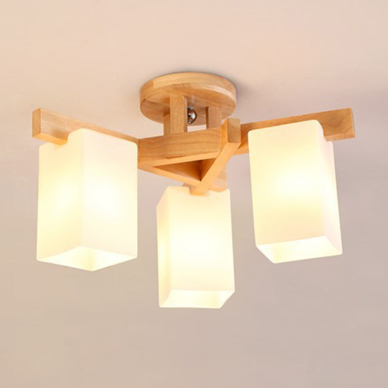 Milky White Glass Branch Ceiling Light - Modern Wood Finish Flush Mount Design 3 /