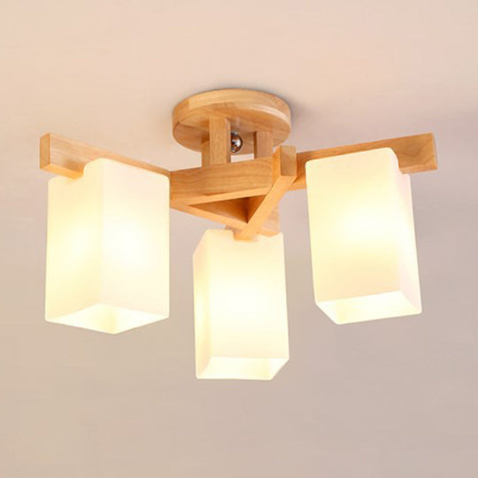 Milky White Glass Branch Ceiling Light - Modern Wood Finish Flush Mount Design 3 /