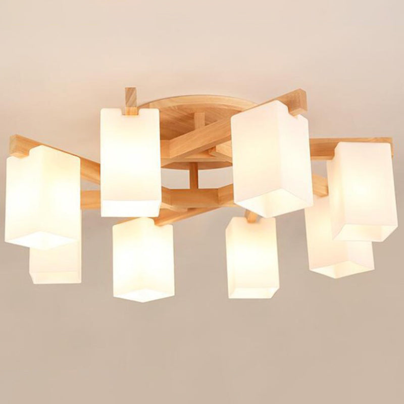 Milky White Glass Branch Ceiling Light - Modern Wood Finish Flush Mount Design 8 /