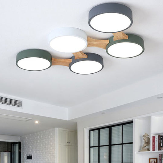 Minimalistic Led Ceiling Light Fixture - Wooden Flush Mount For Bedroom & Dining Room