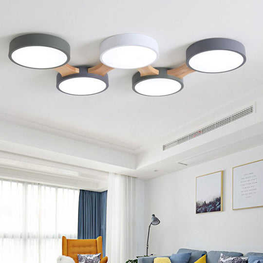 Minimalistic Led Ceiling Light Fixture - Wooden Flush Mount For Bedroom & Dining Room