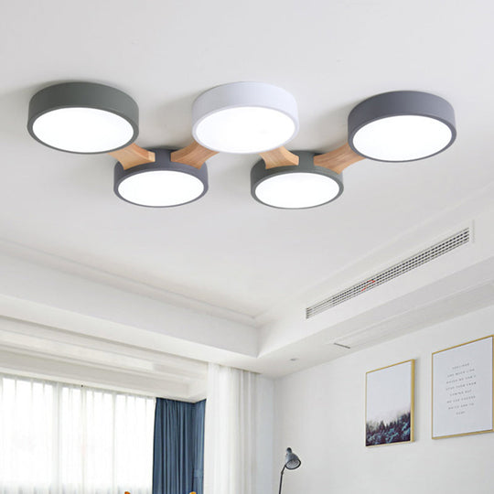 Minimalistic Led Ceiling Light Fixture - Wooden Flush Mount For Bedroom & Dining Room 5 / Wood