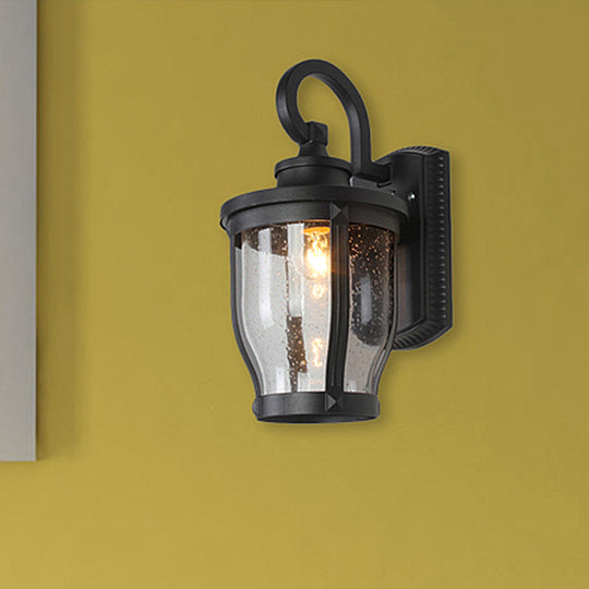 Industrial Seeded Glass Wall Sconce - Dining Room Lighting Fixture In Black
