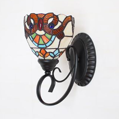 Stained Glass Wall Sconce With 1 Light In White/Brown/Blue For Corridor