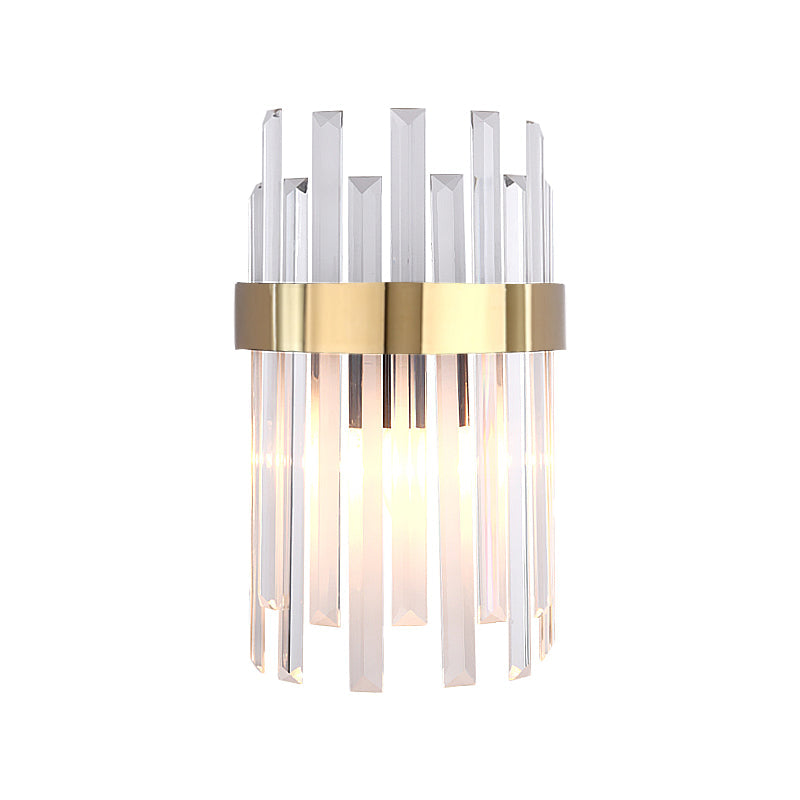 Postmodern Black/Gold Sconce Light Fixture With Crystal Rod Shade - 2 Heads Bedroom Wall