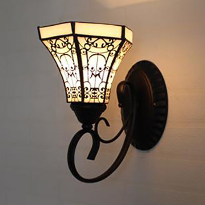 Stained Glass Wall Sconce With 1 Light In White/Brown/Blue For Corridor White