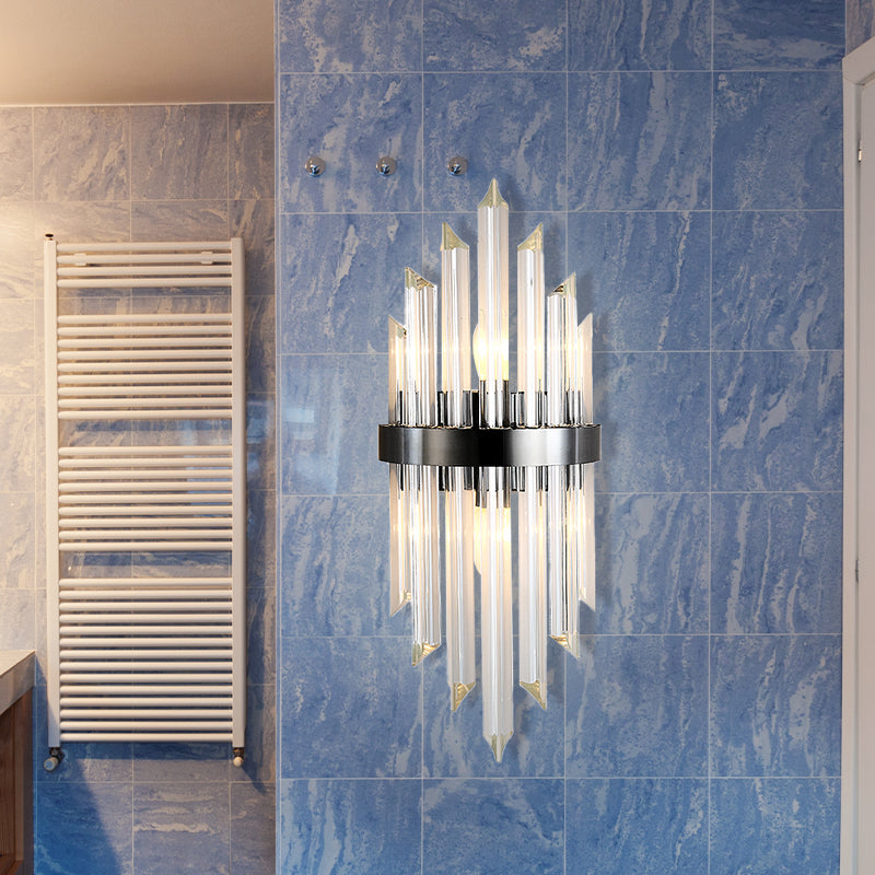 Postmodern Crystal Rod Sconce - 2 Head Half-Cylinder Wall Light For Living Room
