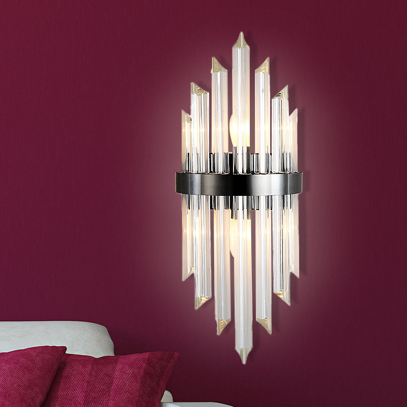 Postmodern Crystal Rod Sconce - 2 Head Half-Cylinder Wall Light For Living Room Black