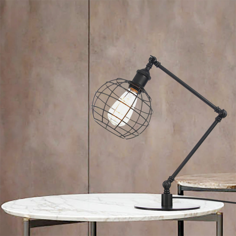Wire Guard Coffee Shop Table Lamp - Metal 1 Head Light With Global Shade Black/Brass Finish Black /