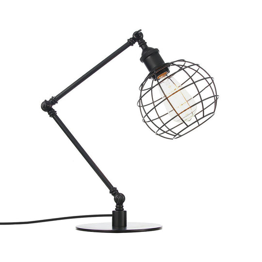 Wire Guard Coffee Shop Table Lamp - Metal 1 Head Light With Global Shade Black/Brass Finish