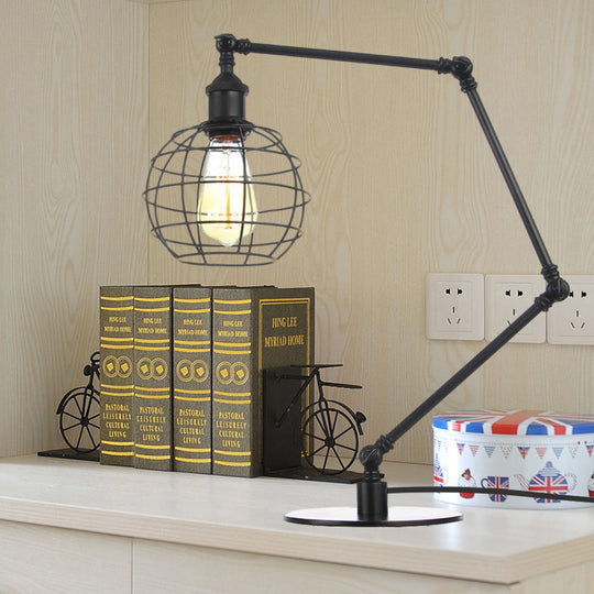 Wire Guard Coffee Shop Table Lamp - Metal 1 Head Light With Global Shade Black/Brass Finish Black /