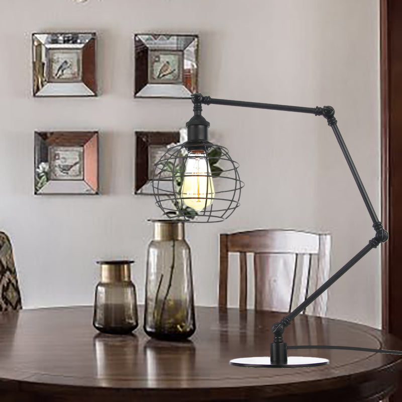 Wire Guard Coffee Shop Table Lamp - Metal 1 Head Light With Global Shade Black/Brass Finish