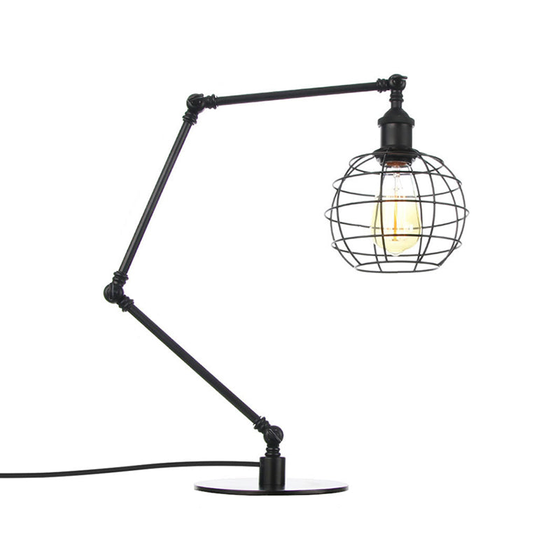 Wire Guard Coffee Shop Table Lamp - Metal 1 Head Light With Global Shade Black/Brass Finish