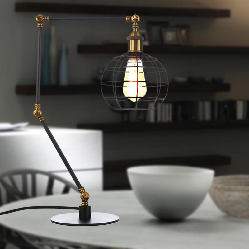 Wire Guard Coffee Shop Table Lamp - Metal 1 Head Light With Global Shade Black/Brass Finish