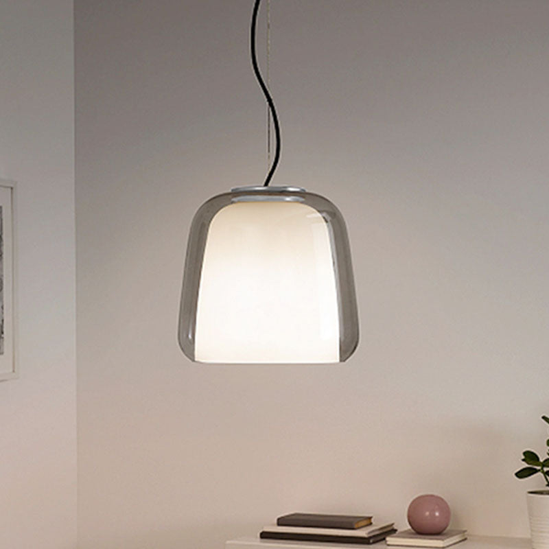 Minimalist Smoke Gray Glass Hanging Lamp: 1-Head Suspension Light For Dining Room