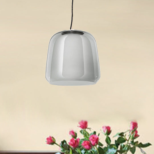 Minimalist Smoke Gray Glass Hanging Lamp: 1-Head Suspension Light For Dining Room