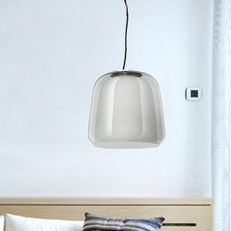 Minimalist Smoke Gray Glass Bowl Hanging Lamp: Elegant 1 Head Suspension Light for Dining Room