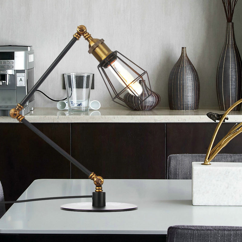 Industrial Metal Table Lamp: Adjustable Arm Black/Brass Finish Brass / A