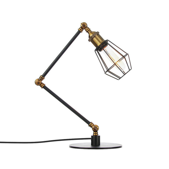 Industrial Metal Table Lamp: Adjustable Arm Black/Brass Finish