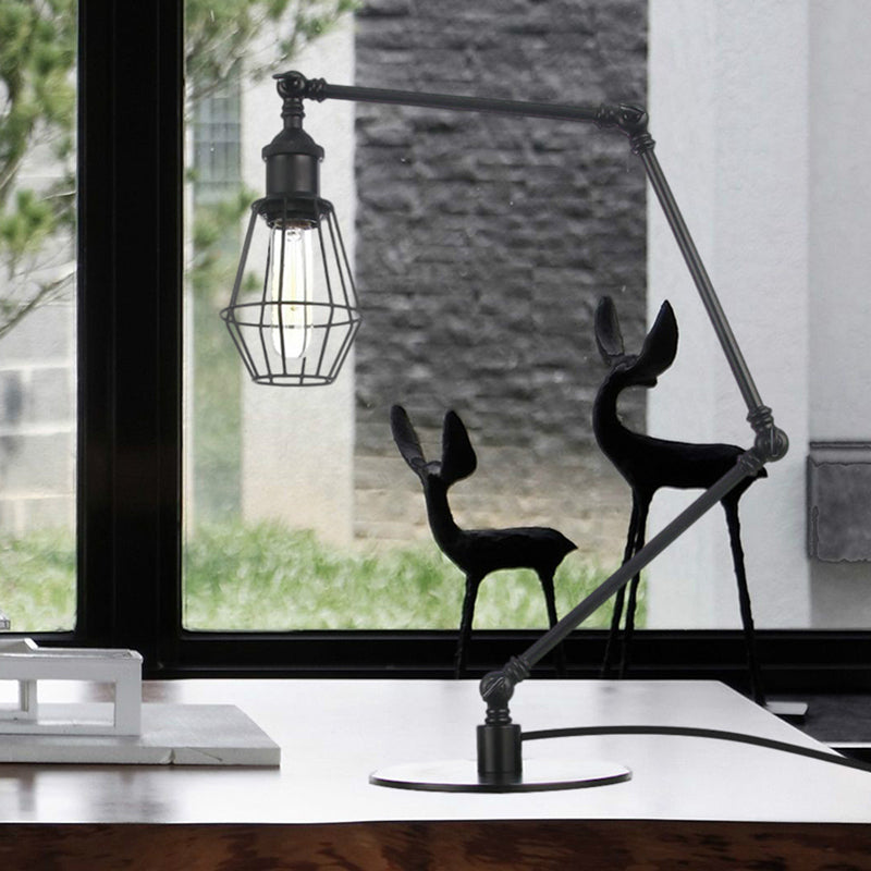 Industrial Metal Table Lamp: Adjustable Arm Black/Brass Finish Black / B