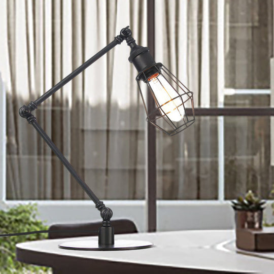 Industrial Metal Table Lamp: Adjustable Arm Black/Brass Finish