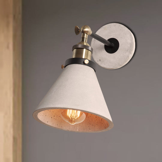 Industrial Grey Wall Mounted Light - Adjustable Cone/Cylinder/Bowl Bedroom Sconce / Cone