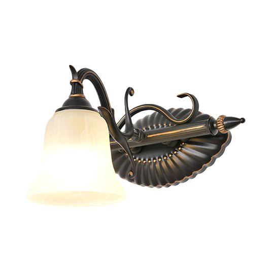 Traditional Frosted Glass Sconce Light With Bell Shade - Bronze Finish For Bathroom Vanity 1/2/3