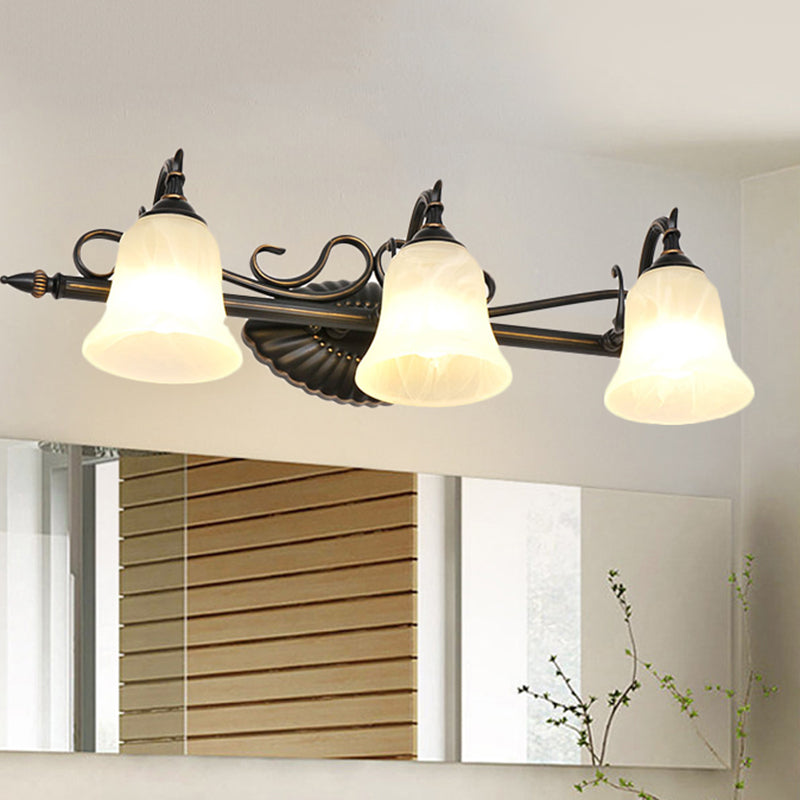 Traditional Frosted Glass Sconce Light With Bell Shade - Bronze Finish For Bathroom Vanity 1/2/3