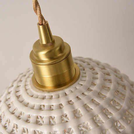 Vintage Ceramic Dome Lamp With Hollow Out Design - Blue/Pink Suspended Light