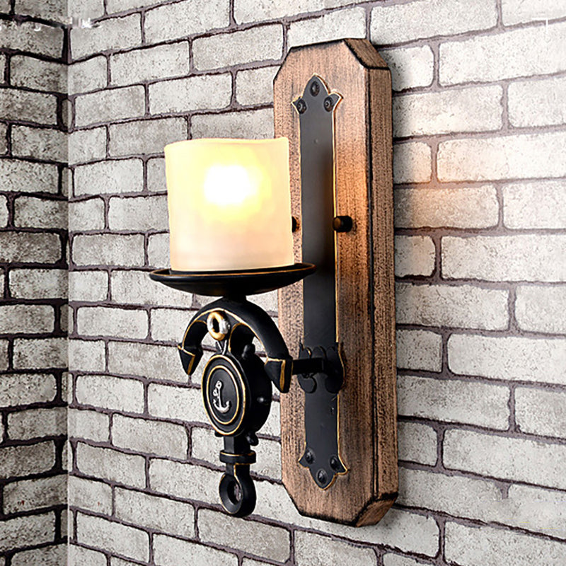 Candle Wall Lamp - Country Style Opal Glass Sconce With 1/2-Bulb: Black & Gold Resin Anchor Design 1