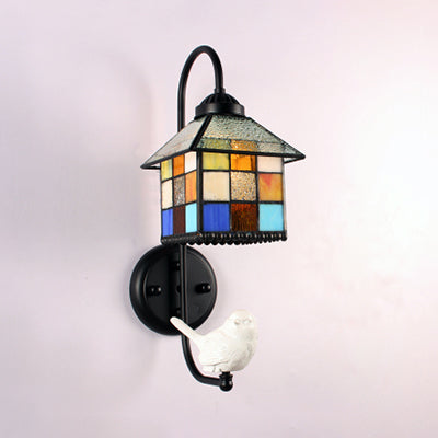 Baroque House Stained Glass Sconce Black Wall Light With Boy/Bird/Angel Decoration / Bird