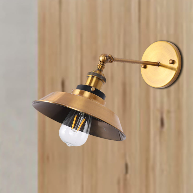 Industrial Style Metal Wall Lamp With Rotatable Barn/Cone Shade - Brass 1 Head Lighting Fixture For