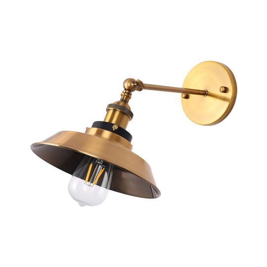 Industrial Style Metal Wall Lamp With Rotatable Barn/Cone Shade - Brass 1 Head Lighting Fixture For