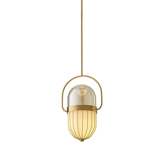 Clear And White Glass Postmodern Pill Pendant Lamp - Gold Ceiling Light For Dining Room