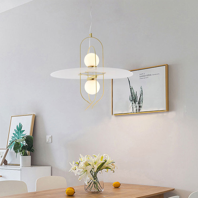 Contemporary Brass Pendant Light Fixture - Oval Frame, 1 Head, Suspended Metal with Glass Shade