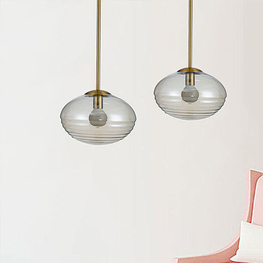Postmodern 1-Head Gold Hanging Lamp with Clear Prism Glass and Oval Ceiling Mount