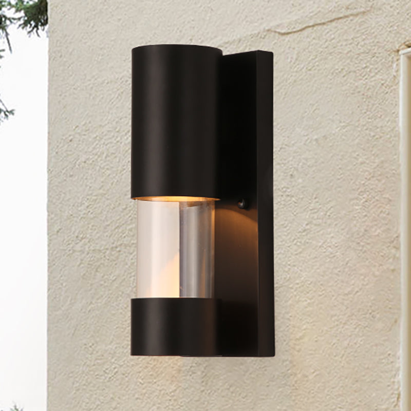 Industrial Style Black Wall Sconce With Cylindrical Design Metallic Finish And Clear Glass - Perfect