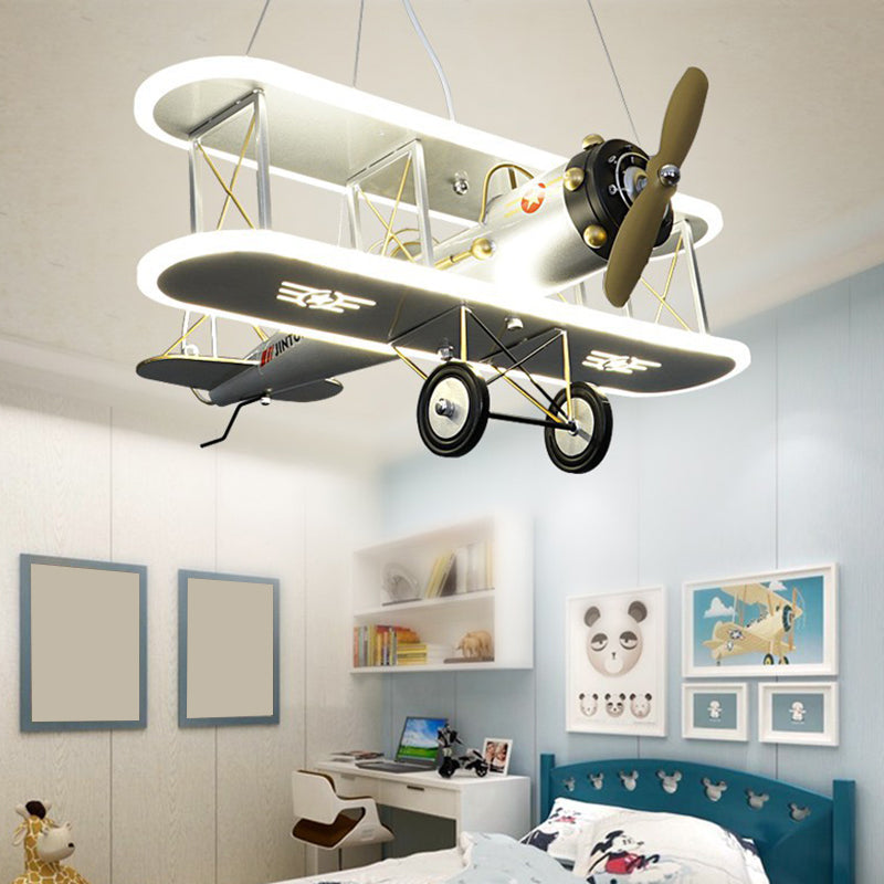 Kids Metallic Ceiling Lamp With 1 Light Prop Plane Design- For Boys Bedroom Or Living Room