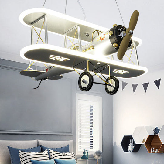 Kids Metallic Ceiling Lamp With 1 Light Prop Plane Design- For Boys Bedroom Or Living Room Silver /