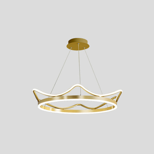 Crown Suspension Pendant Light For Kids Bedroom With Metallic Finish Gold / 20.5(53Cm)